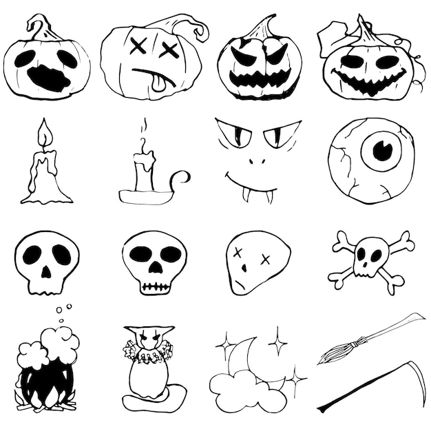 Hand drawn set of Halloween eloments. Liner