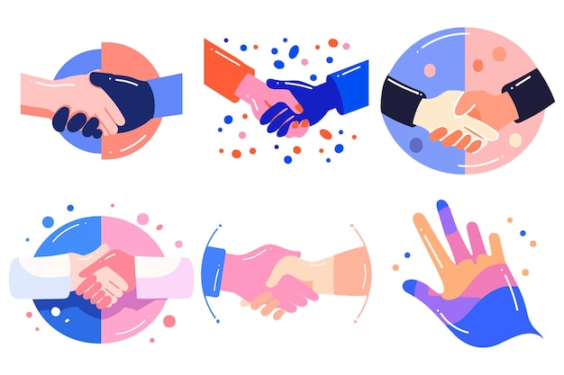 Hand Drawn Set of Handshake in business concept in flat style isolated on background