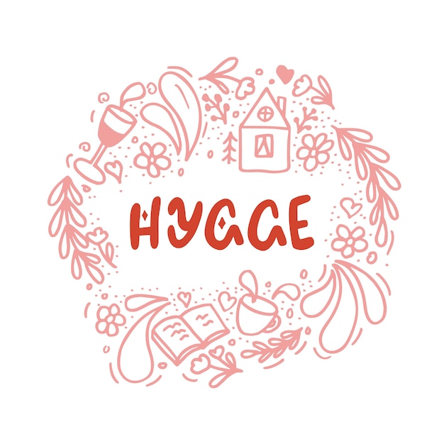 Hand drawn set of home hygge doodles Coziness and comfortable lifestyle cozy home in sketch style