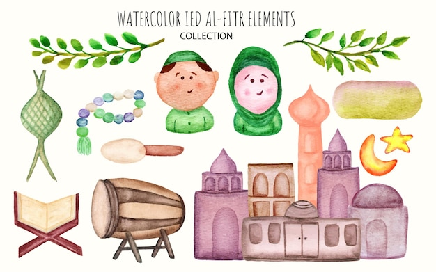 hand drawn set of ramadhan eid alfitr element