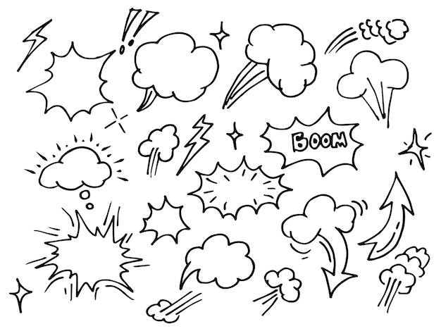 Hand drawn set of speech bubbles doodle Vector illustration