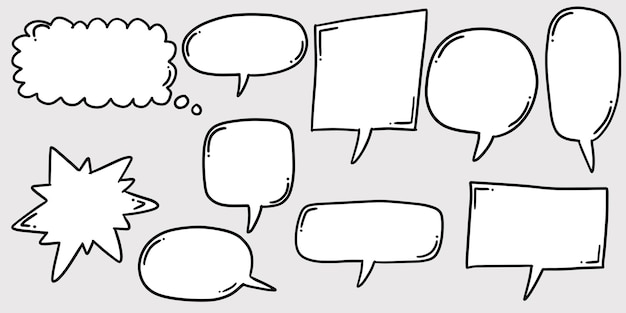 Hand drawn set of speech bubbles isolated . Doodle set element. Vector illustration.