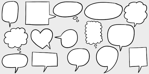 Hand drawn set of speech bubbles isolated . Doodle set element. Vector illustration.