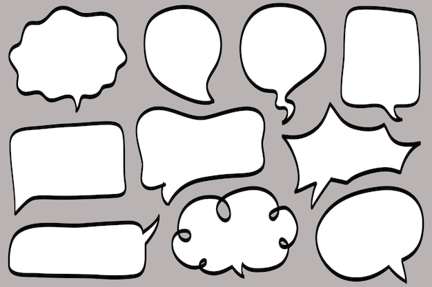 Hand drawn set of speech bubbles isolated Doodle set element Vector illustration