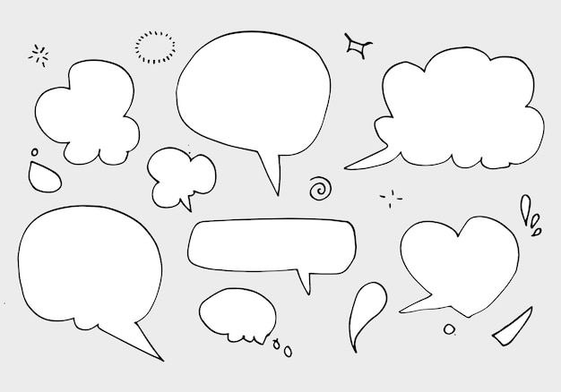 Hand drawn set of speech bubbles isolated on white background