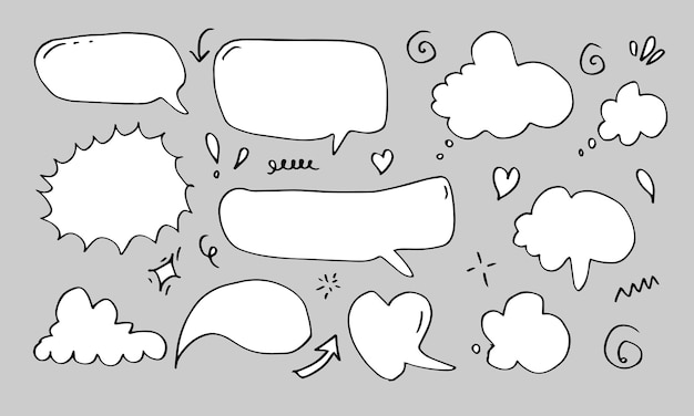 Hand drawn set of speech bubbles isolated on white background