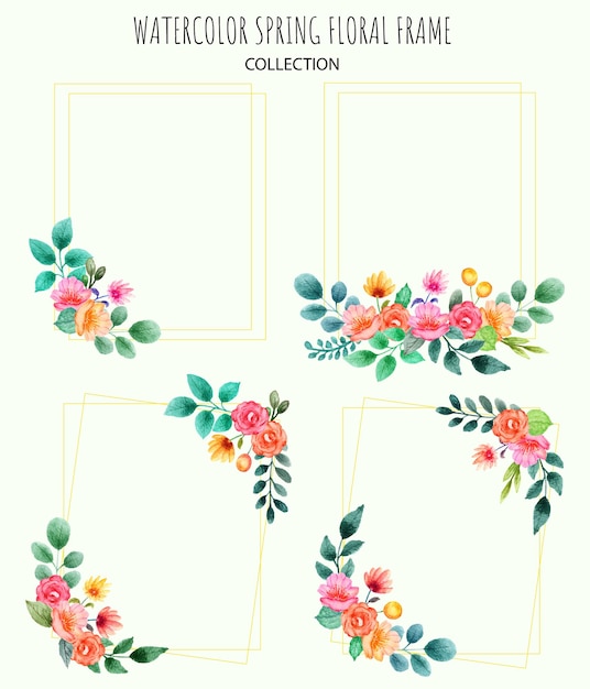 hand drawn set of spring floral frame