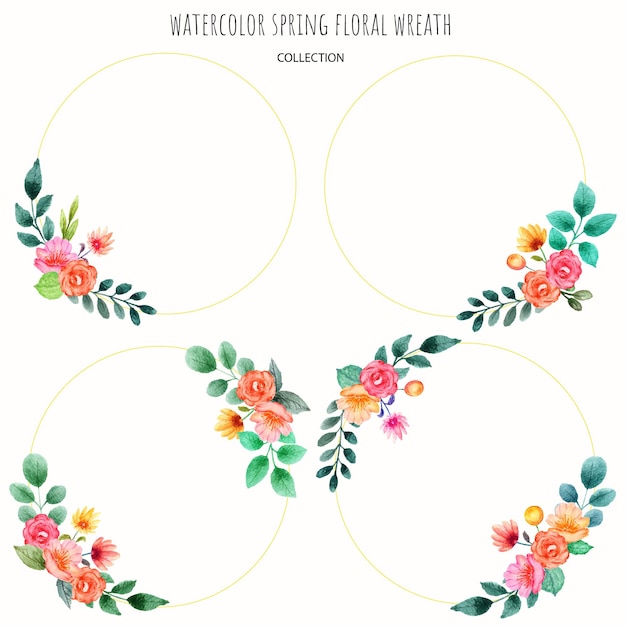 hand drawn set of spring floral wreath