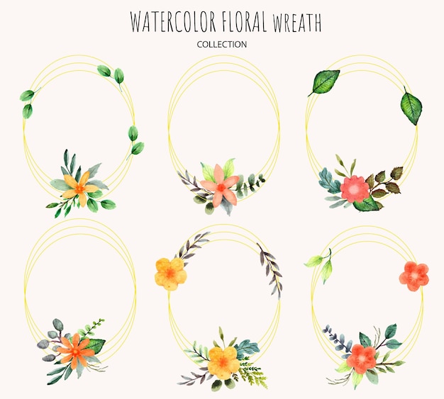 hand drawn set of spring floral wreath