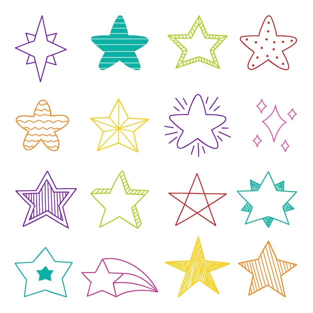 Hand drawn set of stars doodle