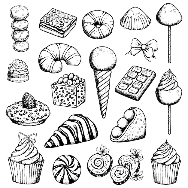 Hand drawn set of sweets