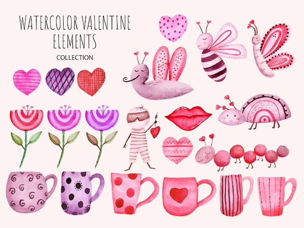 hand drawn set of valentine elements