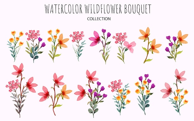 hand drawn set of wildflower bouquet