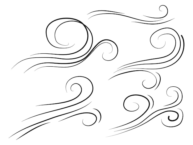 Hand drawn set wind doodle blow gust design isolated on white background illustration vector handrawn style