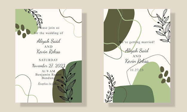 Hand Drawn Shape Invitation Card with Leaf