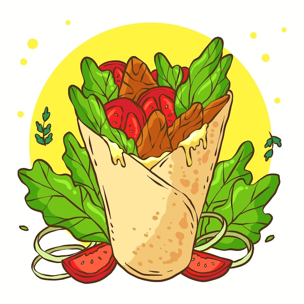 Hand drawn shawarma illustration