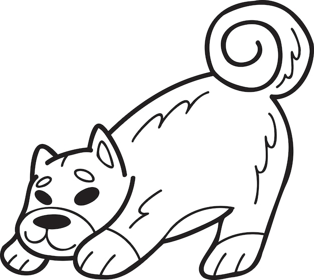 Hand Drawn Shiba Inu Dog playing illustration in doodle style