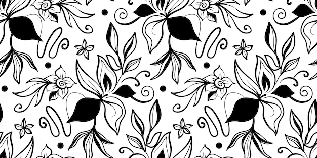 Vector hand drawn simple abstract flowers print trendy collage pattern fashionable template for fabric design