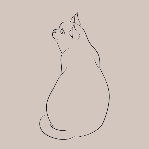 Hand drawn sitting cat contour on gray background Cat posing simple sketch Vector art