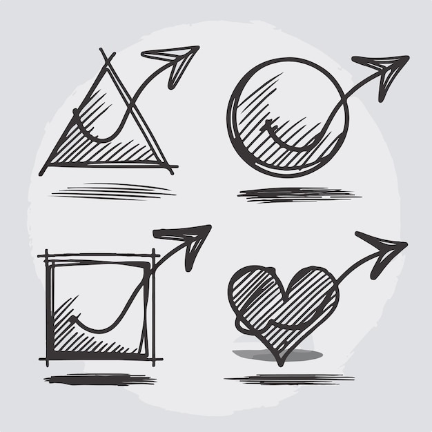 Vector hand drawn sketch arrows shape set vector illustration