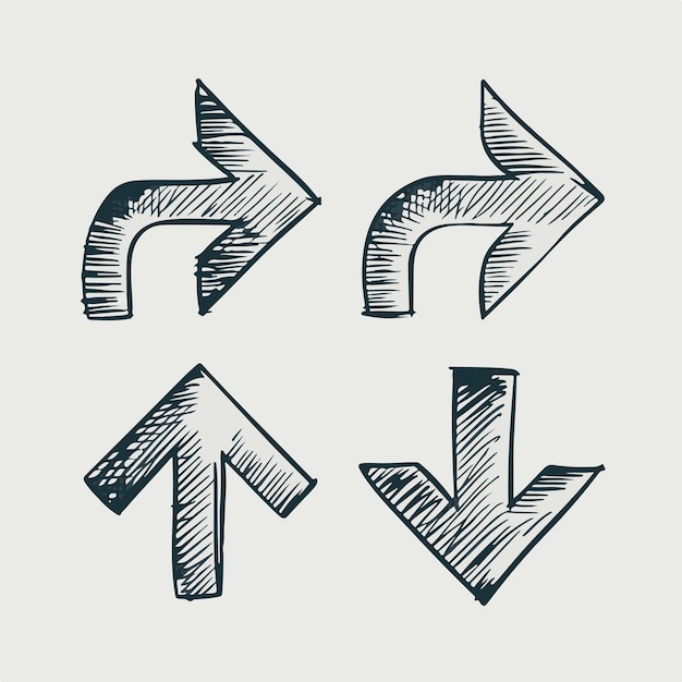 Hand drawn sketch arrows shape set Vector illustration