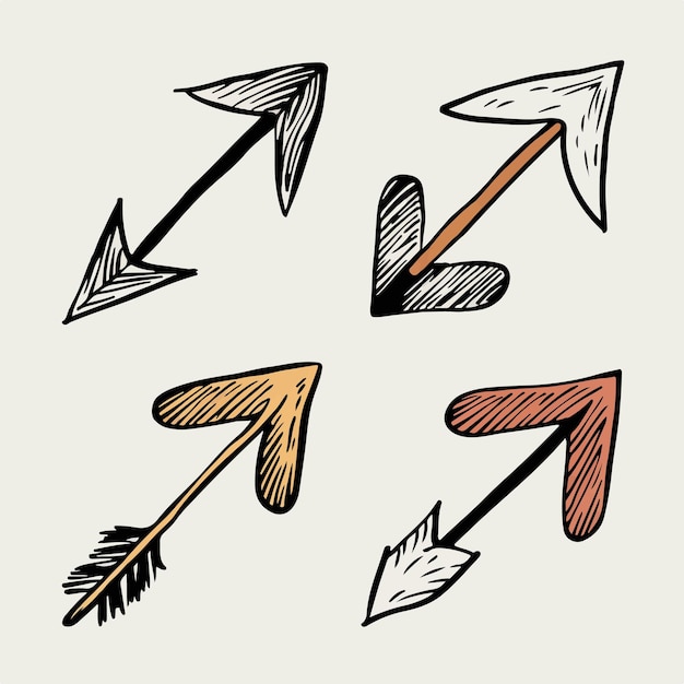 Hand drawn sketch arrows shape set Vector illustration