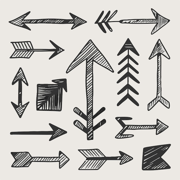 Hand drawn sketch arrows shape set Vector illustration