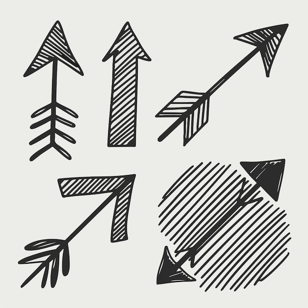 Hand drawn sketch arrows shape set Vector illustration