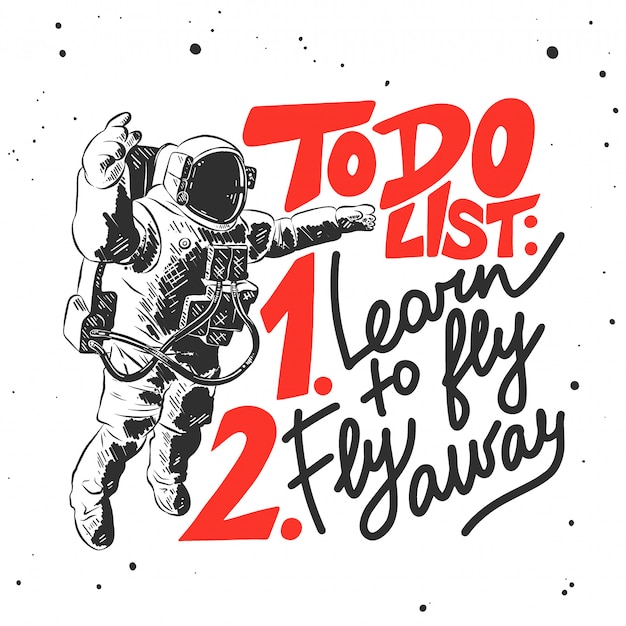 Hand drawn sketch of astronaut with lettering 