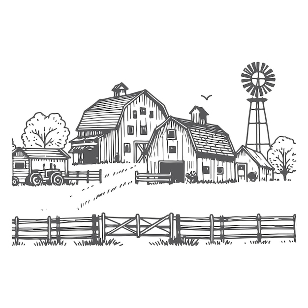 Vector hand drawn sketch of barn