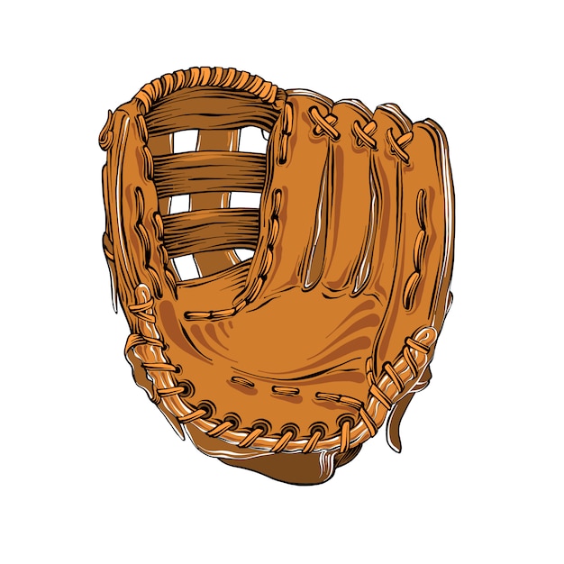 Hand drawn sketch of baseball glove in color isolated on white