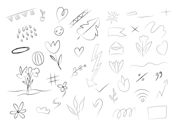 Vector hand drawn sketch brush stroke highlight design graphic elements