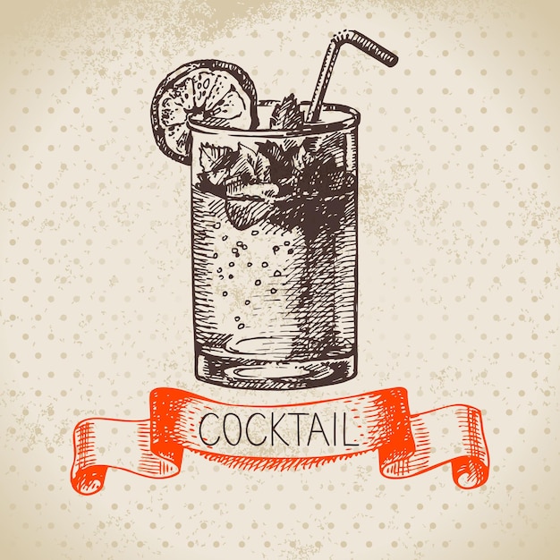 Hand drawn sketch cocktail vintage background Vector illustration