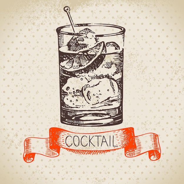 Hand drawn sketch cocktail vintage background Vector illustration