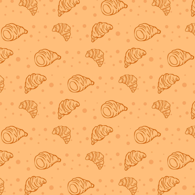 Hand drawn sketch croissant illustration seamless pattern in doodle style