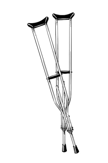 Hand drawn sketch of crutches in black