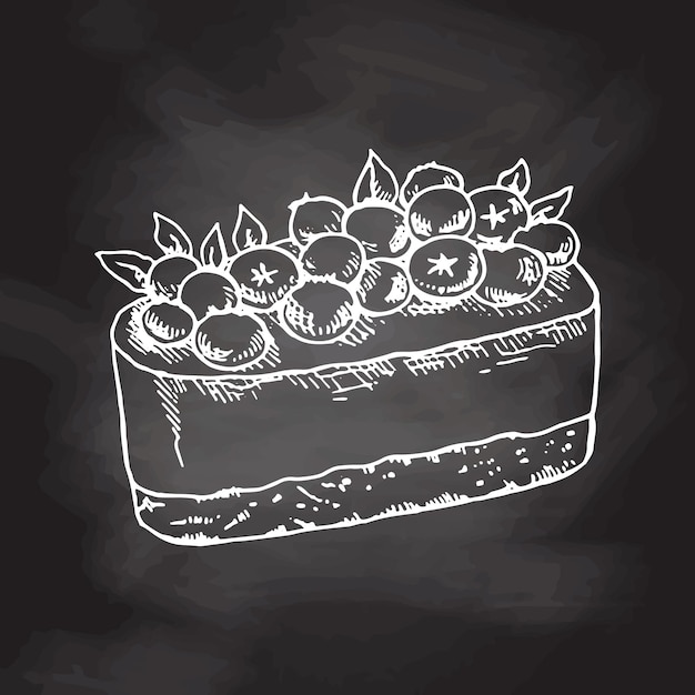 Hand drawn sketch of Delicious Cake With blueberries, Design Gastronomy Product element