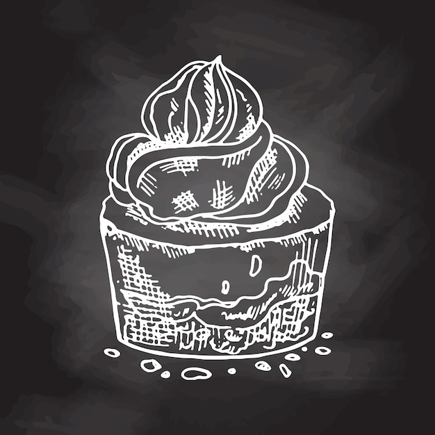 Hand drawn sketch of Delicious Cup cake With cream top, Design Gastronomy Product element