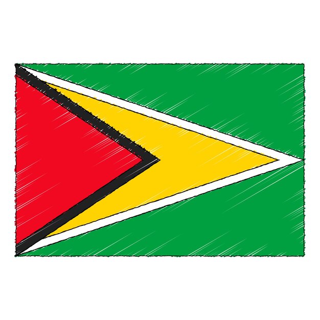 Hand drawn sketch flag of Guyana. doodle style vector icon