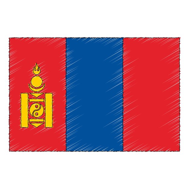 Hand drawn sketch flag of Mongolia. Doodle style vector icon