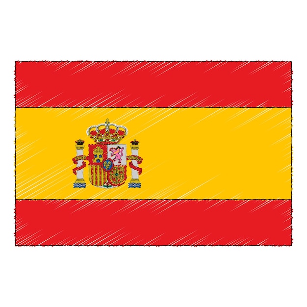 Hand drawn sketch flag of Spain. doodle style vector icon