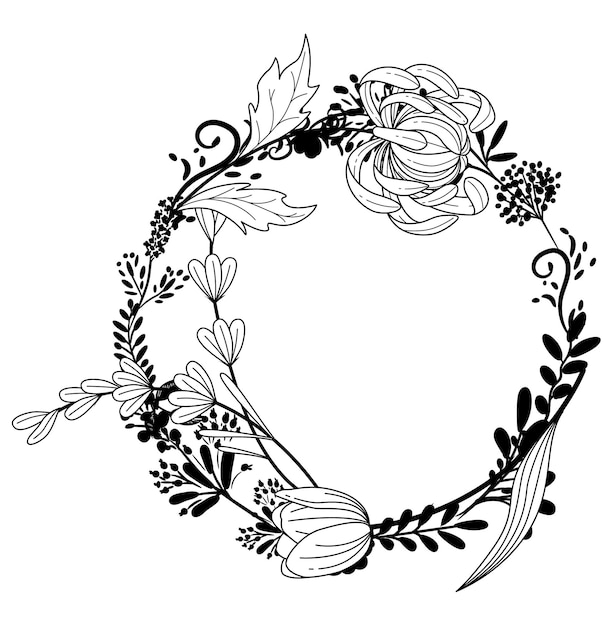 Hand drawn sketch floral wreath 33