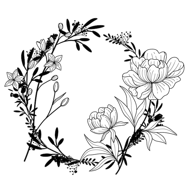 Hand drawn sketch floral wreath 36