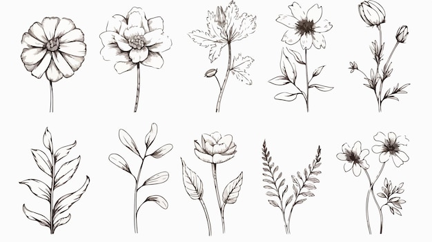 Vector hand drawn sketch of flowers