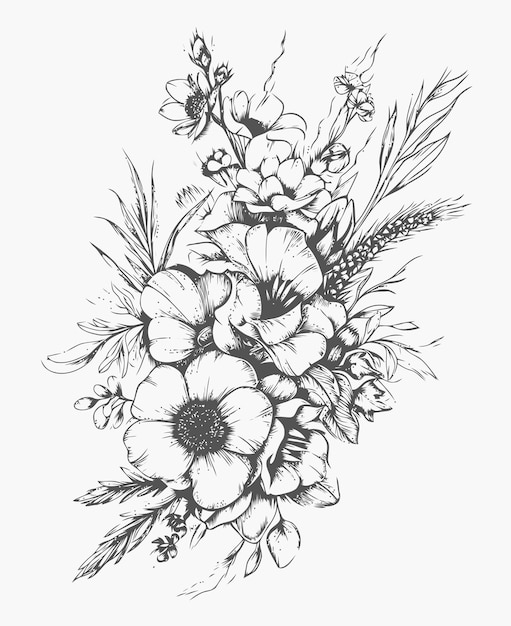 Vector hand drawn sketch of flowers