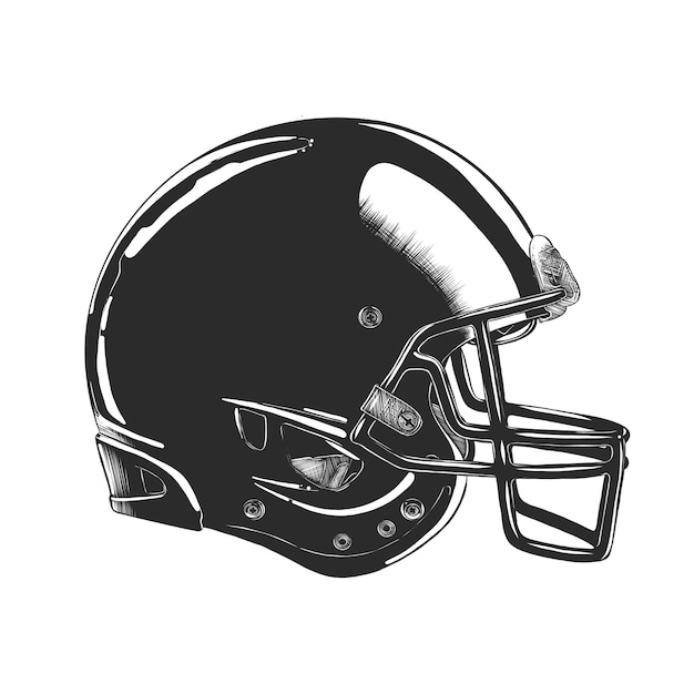 Hand drawn sketch of football helmet in monochrome