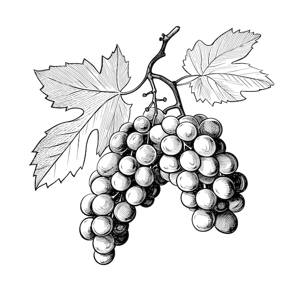 Hand Drawn Sketch Grapes Fruit Illustration