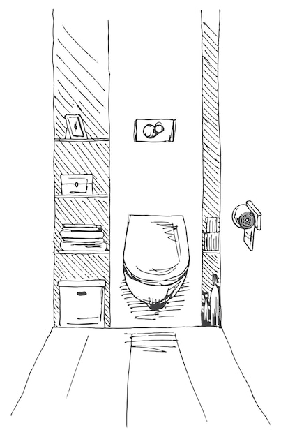 Hand drawn sketch Linear sketch of an interior Part of the bathroom Vector illustration