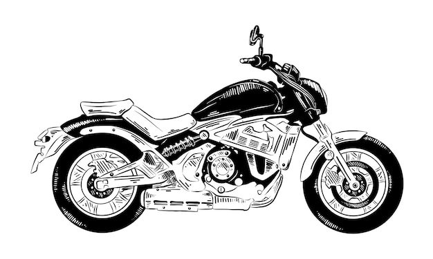 Hand drawn sketch of motorcyrcle in black