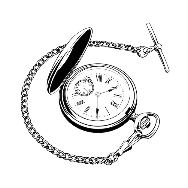 Vector hand drawn sketch of pocket watch in black 